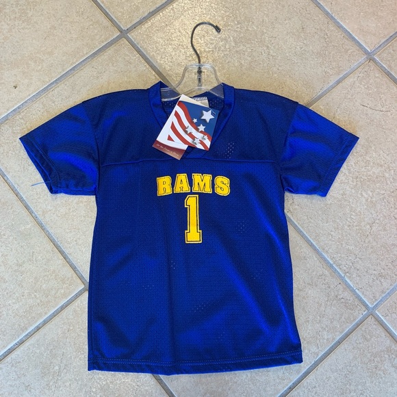 Kids Unisex 2T-XL Blue & Gold Rams #1 Logo Football Uniform Sport Jersey NWT - Picture 1 of 2